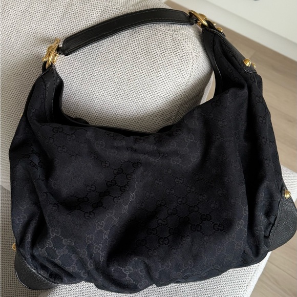 Authentic Gucci Black canvas Jockey large hobo shoulder bag - Picture 2 of 16